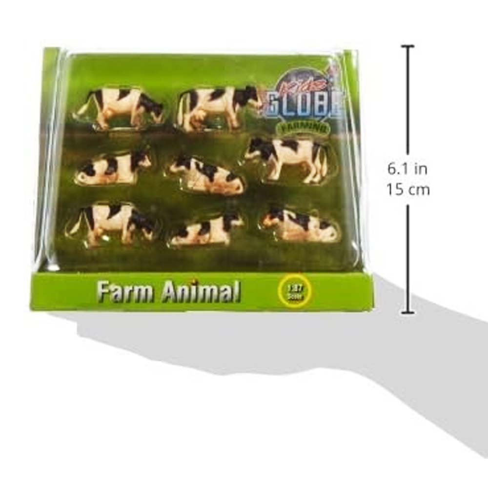 Set di 8 mucche maculate in bianco e nero in scala 1:87 sdraiate in piedi - Animali in plastica ABS