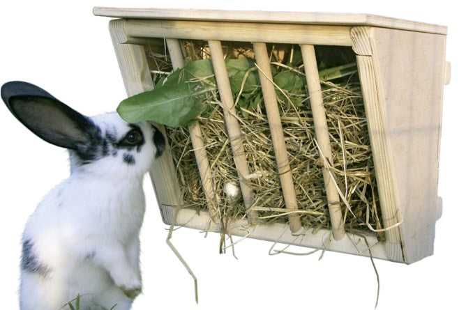 Rastrelliera fieno in legno per conigli