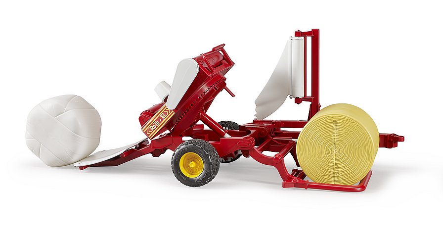 Bruder 02122 – Wickelmaschine für ockerfarbene und weiße Ballen, hochwertiges Spielzeug für landwirtschaftliche Spiele