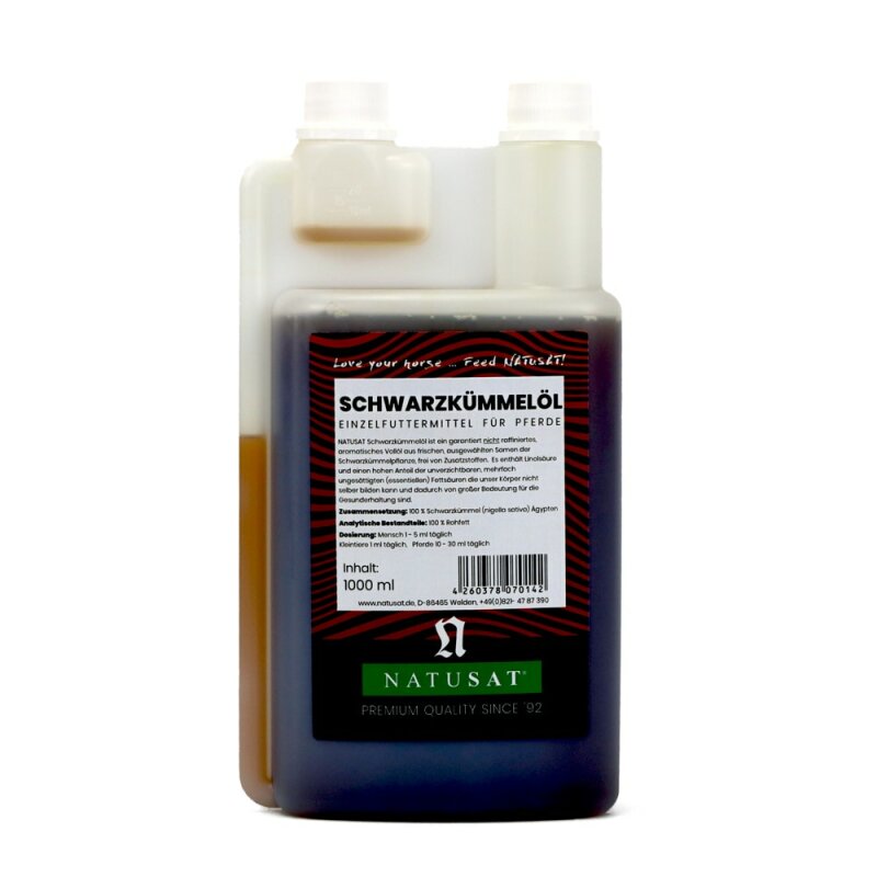 Natusat Schwarzkümmel Öl Premium 1L Schwarzkümmelöl für Pferde