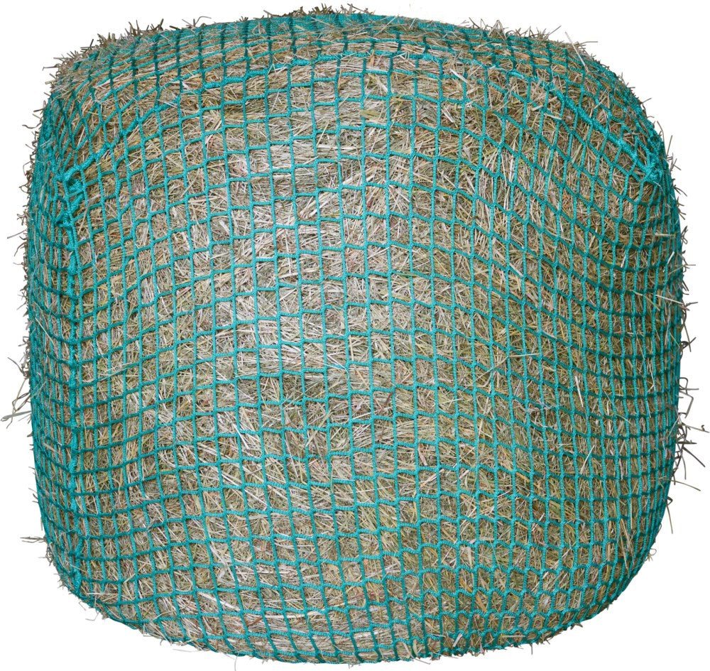 Hay nets for round bales for the feed-saving supply of roughage to horses