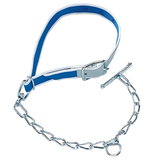 Nylonhalsband blau/weiss für Kälber, mit Lederbesatz