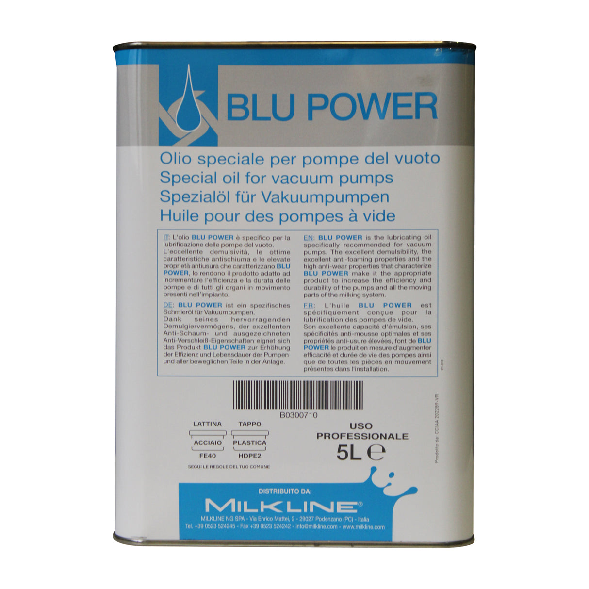 SCHMIERÖL FÜR MELKMASCHINEN - BLUE POWER PUMP OIL 5 Lt und 1Lt.