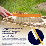 Brush with nylon bristles to gently sweep bees from the frame