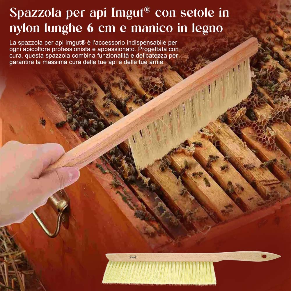 Spazzola per api Imgut® con setole in nylon lunghe 6 cm e manico in legno