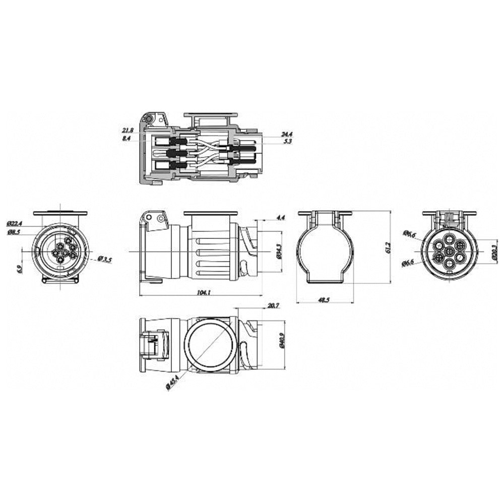 Adattatore con Spina 13 Poli e Presa 7 Poli
