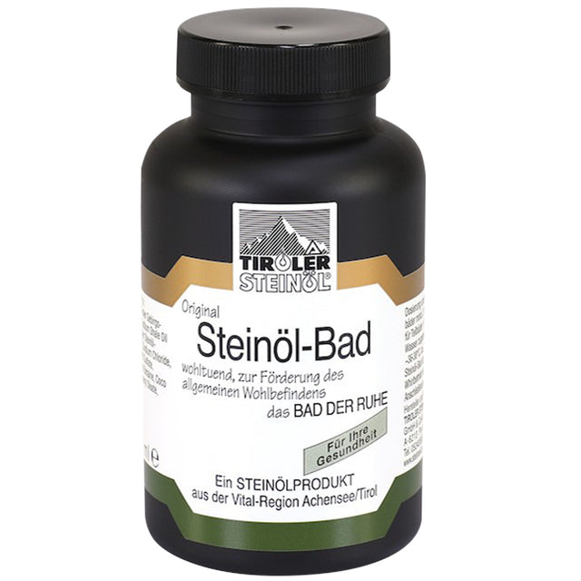Bagno all’olio di scisto tirolese – rimedio alpino tradizionale con olio fossile naturale per lenire pelle, articolazioni e muscoli.
