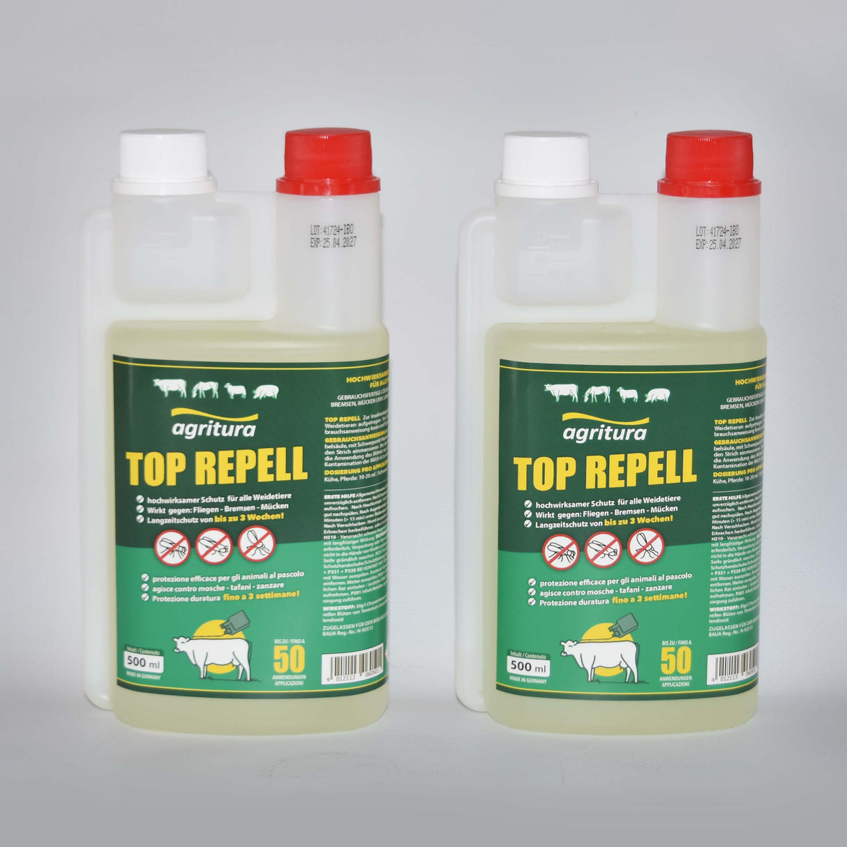 Top Repell repellente insetti I antimosche 500ml per Bovini, Equini, Ovini, Caprini