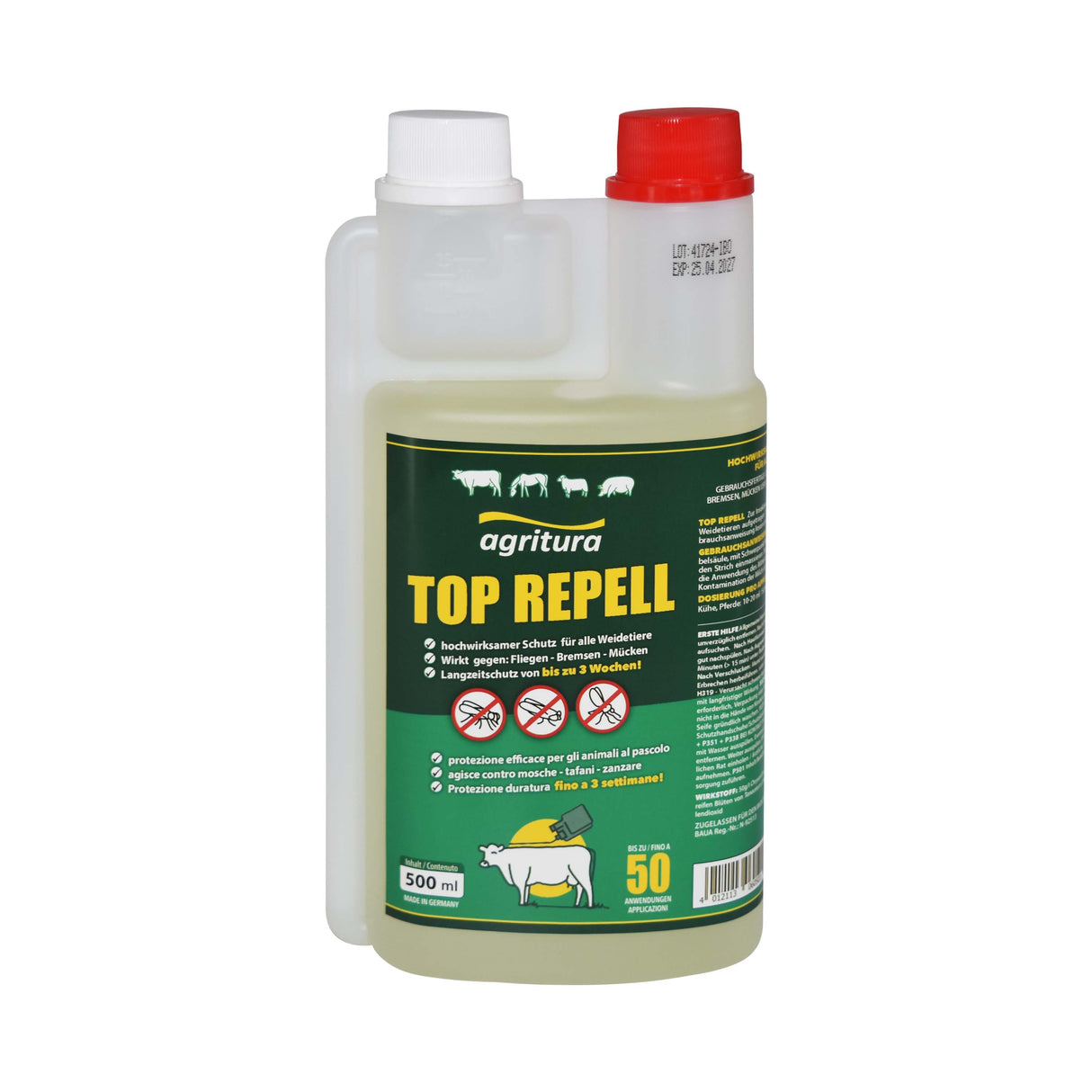 Top Repell repellente insetti I antimosche 500ml per Bovini, Equini, Ovini, Caprini