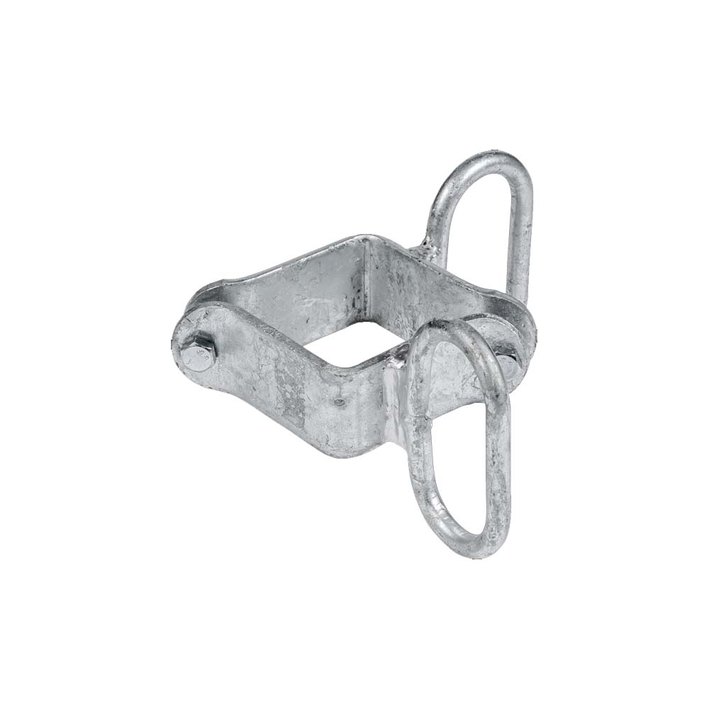 Clamp, 90 mm square, 2 locking brackets, angled, galv.