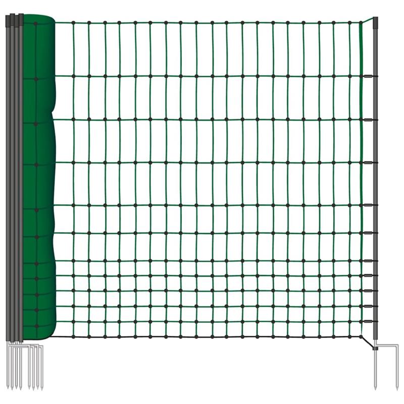 Geflügelnetz mit robusten doppelspitzigen Kunststoffpfählen 25m