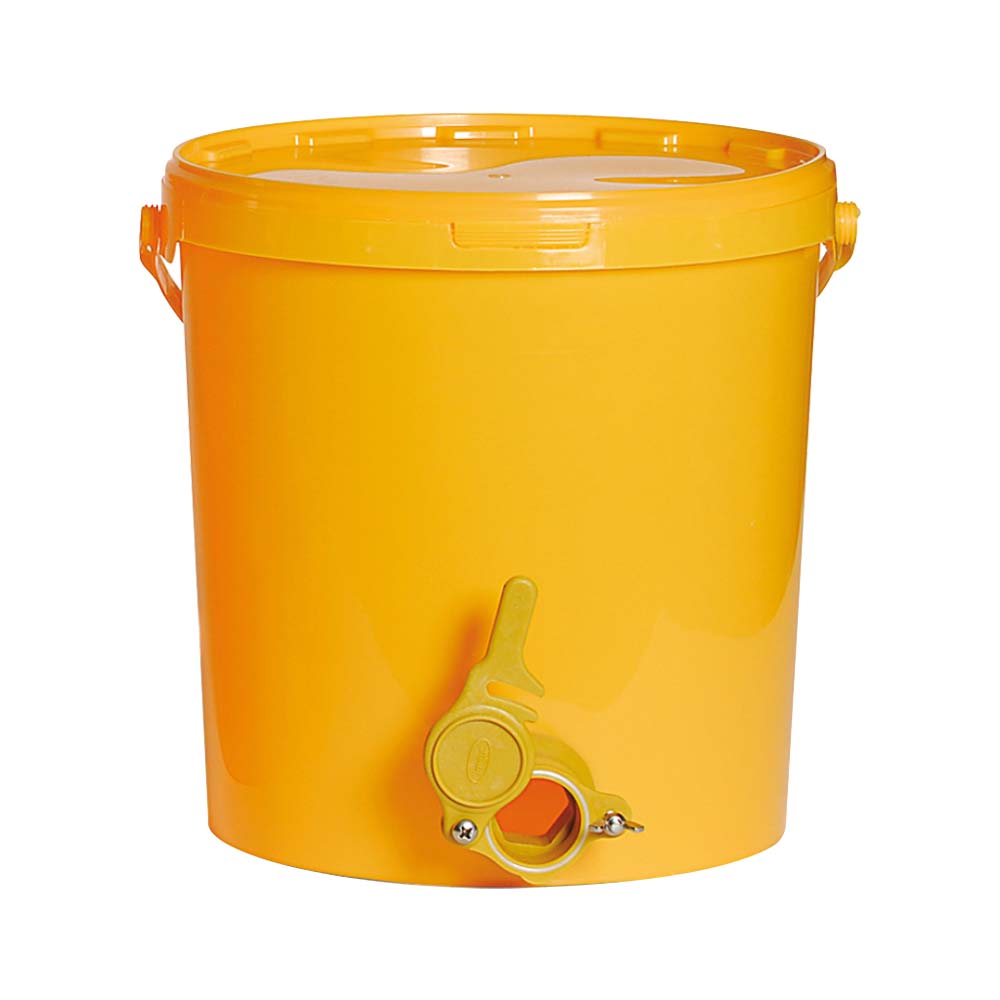 25kg yellow plastic filling bucket, with tap