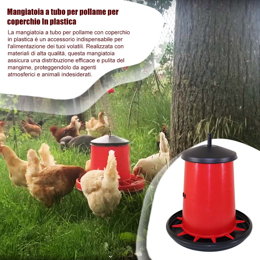 Poultry tube feeder for lid Made of plastic