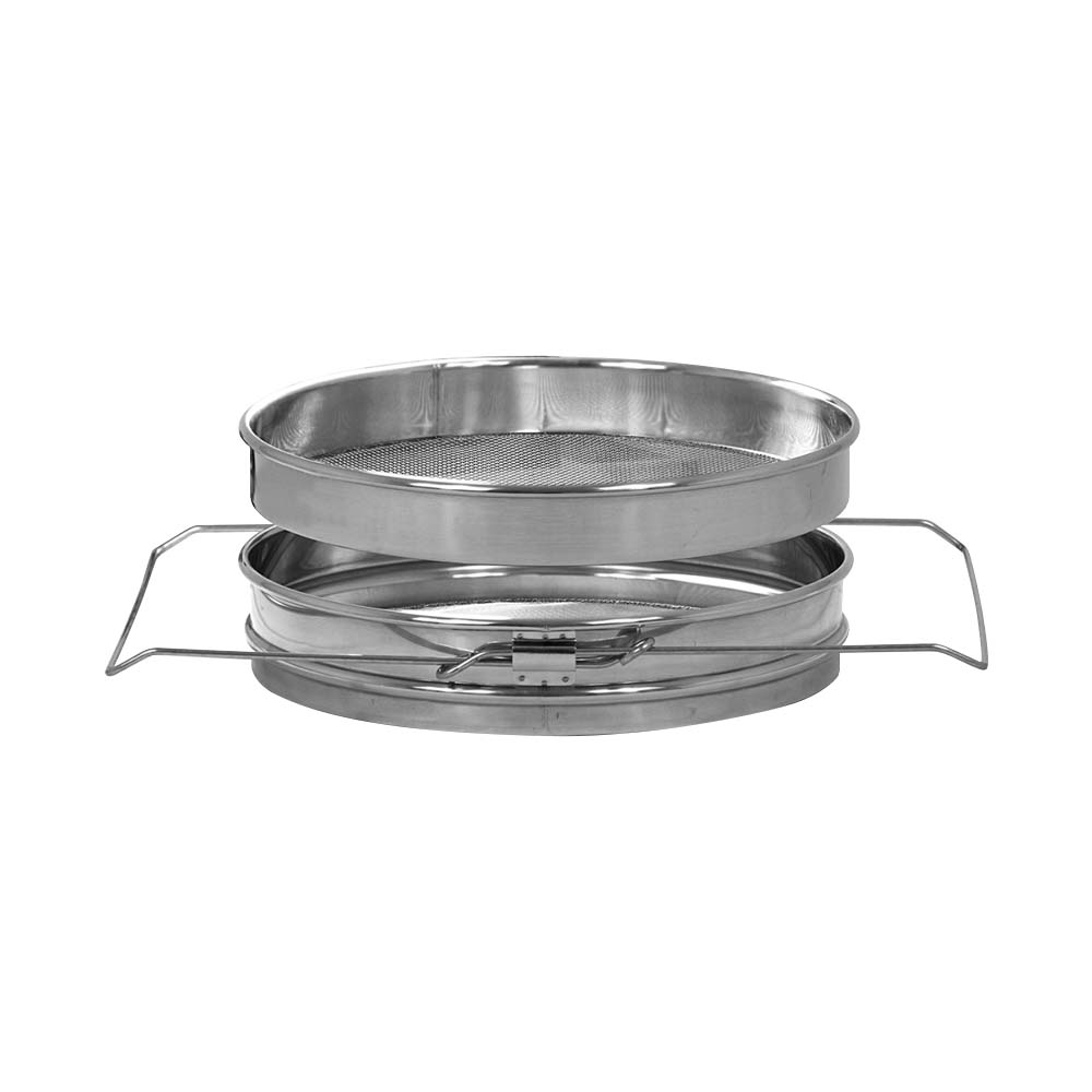 Large, double sieve with support bracket