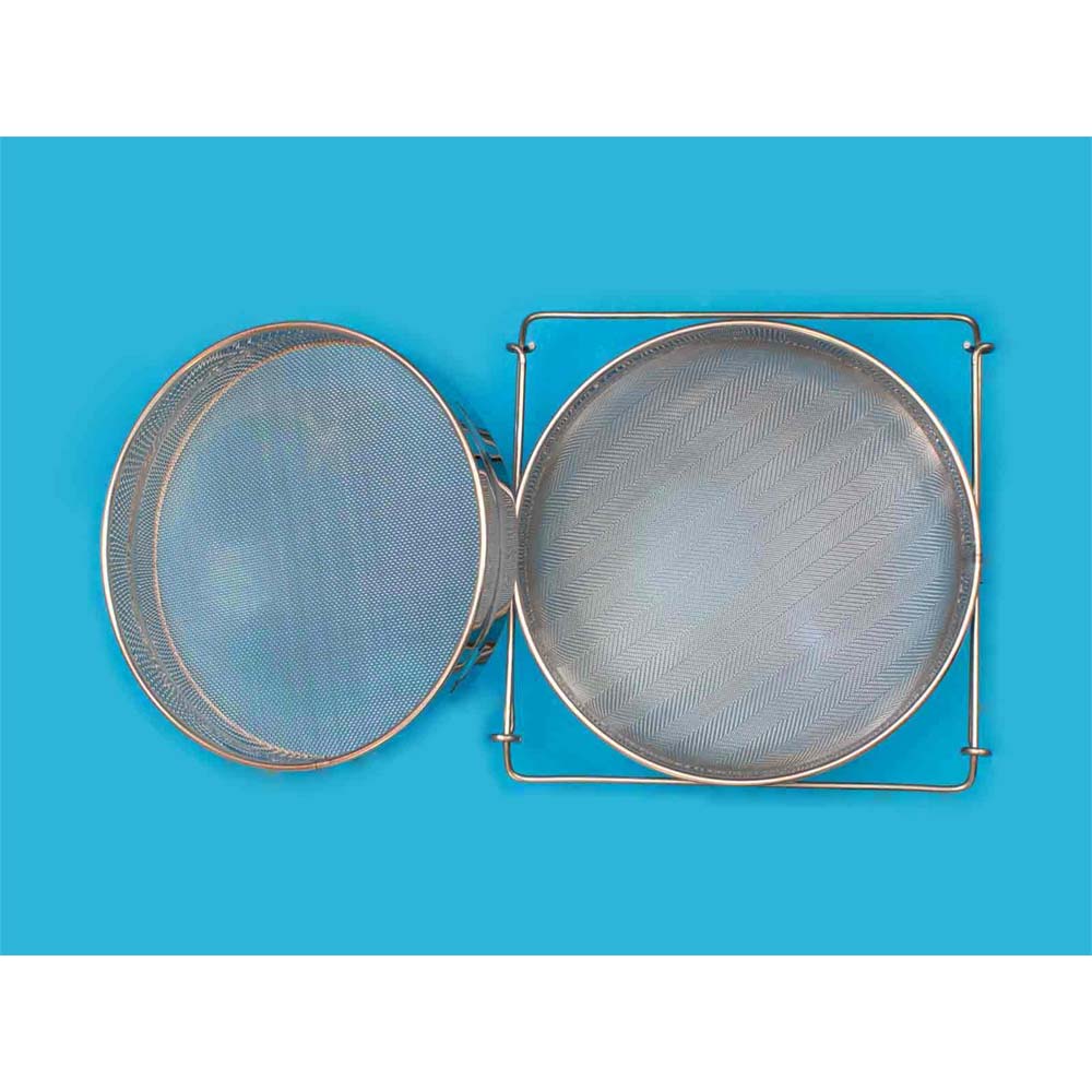 Large, double sieve with support bracket