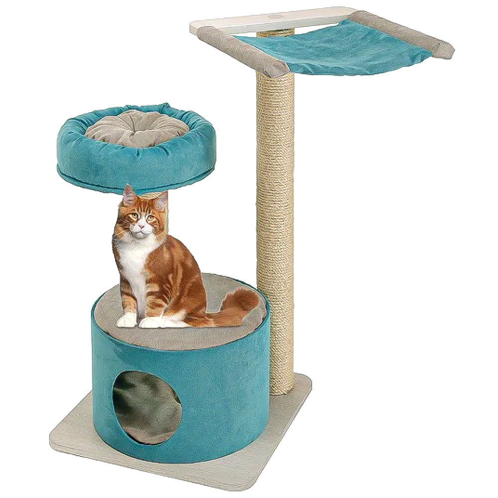 JAGO Cat scratching post with kennel, hammock and shelf