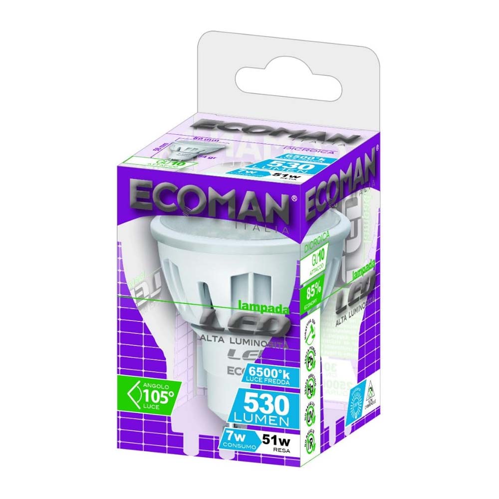 Ecoman 0006 Led Dicroica 7W Gu10 Luce Calda