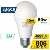 Lampadina LED Goccia 10W E27 con Sensore Luce Calda e Fredda