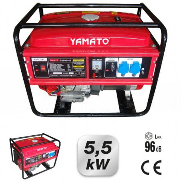 YAMATO Generatore a Benzina 4 Tempi 5.5kW / 13 CV – Motogeneratore Portatile Raffreddato ad Aria, Livello Rumore 96dB, Certificato CE – Soluzione Energetica per Emergenze e Cantieri