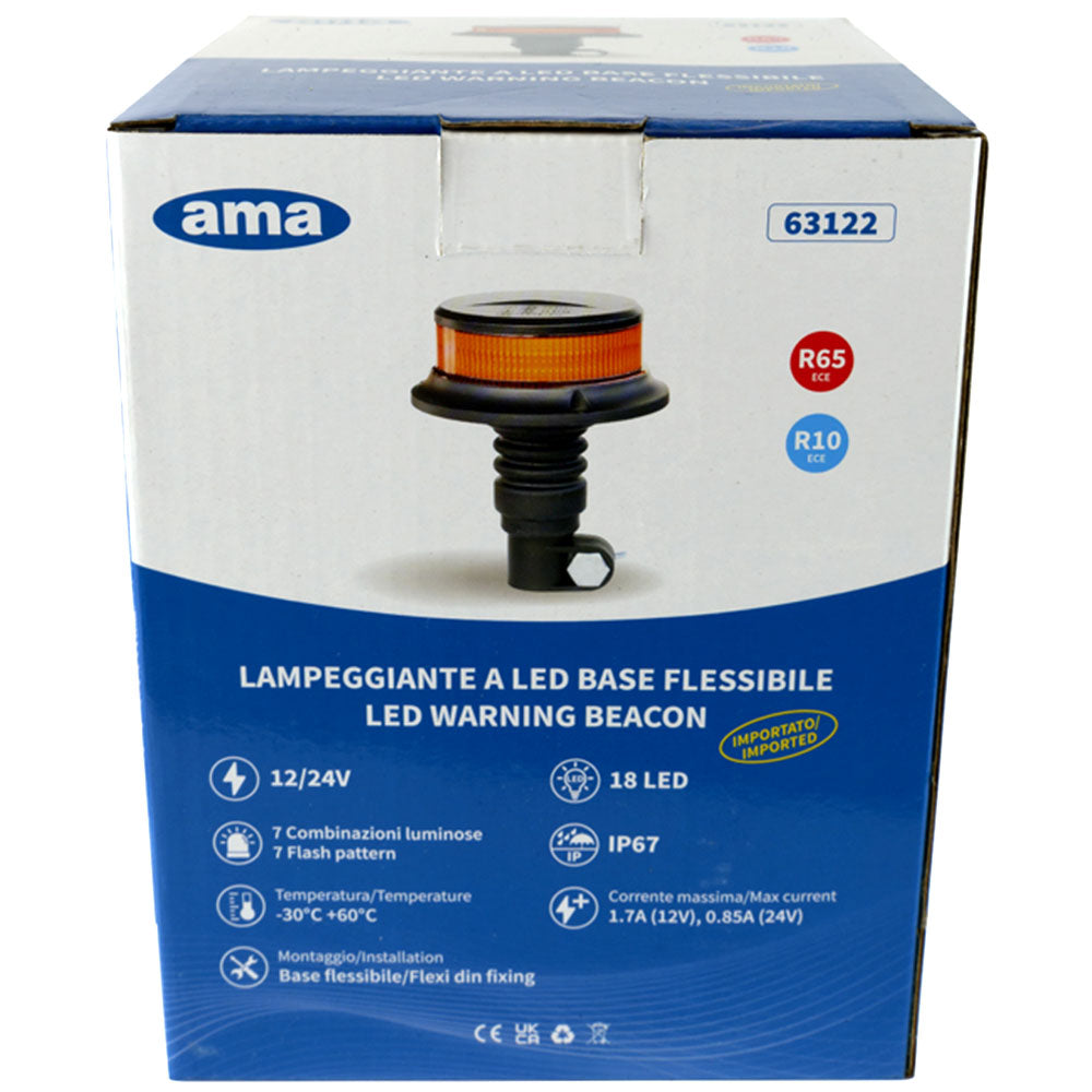 Lampeggiante LED 12-24V con Base a Asta Flessibile