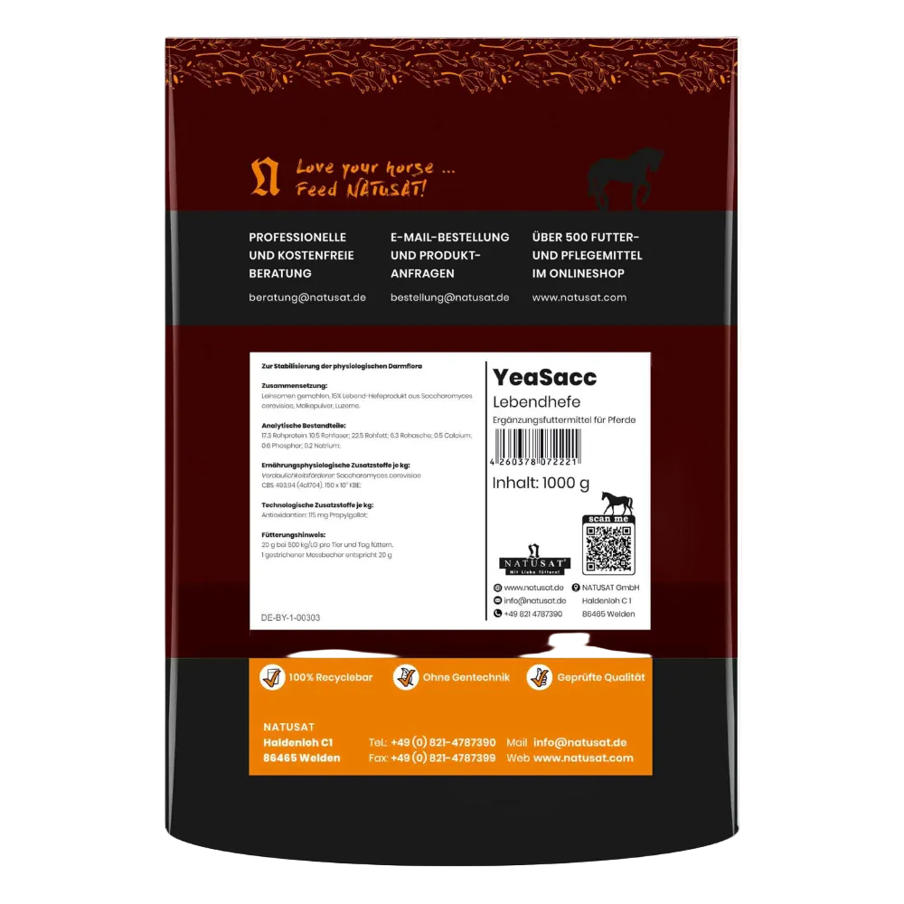 Natusat - Yeasacc Lebendhefe Mangime Complementare Per Cavalli Lievito Vivo 1 Kg