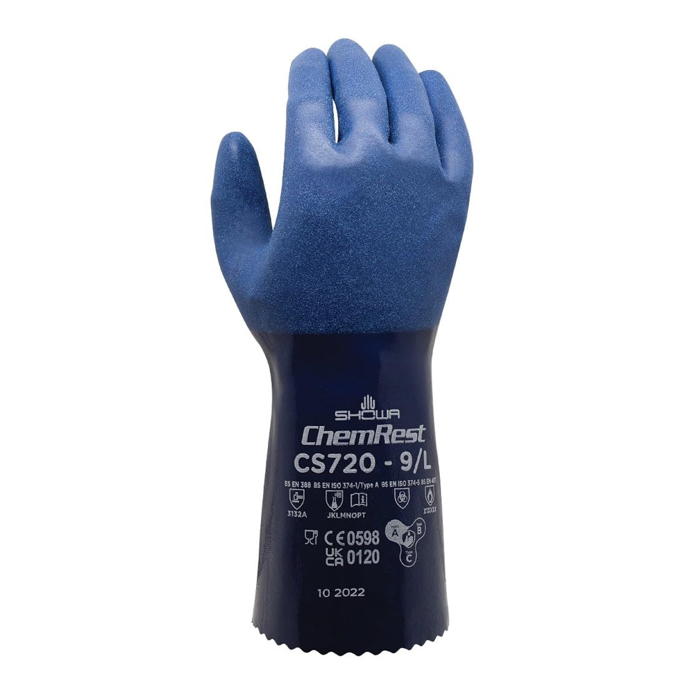 Showa CS720 Guanti in Nitrile Blu,Resistente ai Prodotti Chimici