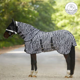 Black-White Zebra Fly Rug for Horses with Belly Flap and Tail Cover