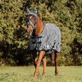 Black-White Zebra Fly Rug for Horses with Belly Flap and Tail Cover
