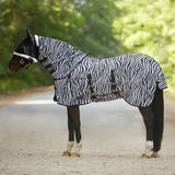 Black-White Zebra Fly Rug for Horses with Belly Flap and Tail Cover