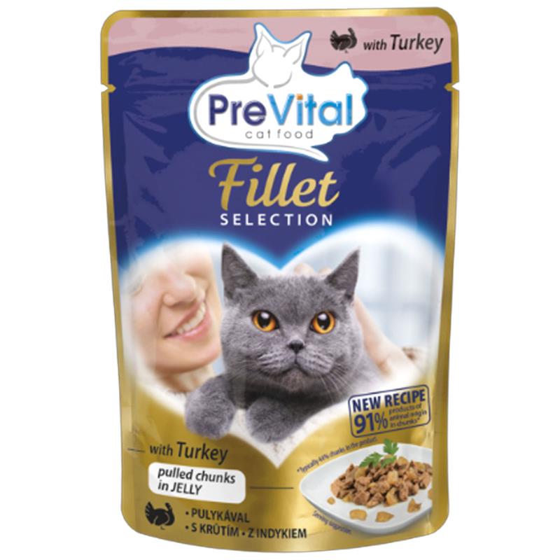 PreVital Filetti per gatti adulti con tacchino in gelatina - 85g