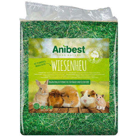 Anibest Fieno di Prato 4kg - Naturale, Aromatico e Ricco di Fibre per Piccoli Animali