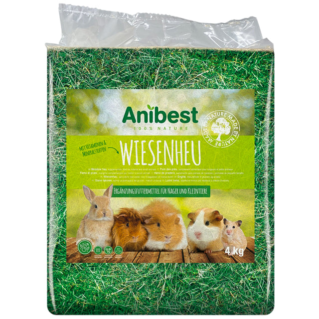 Anibest Fieno di Prato 4kg - Naturale, Aromatico e Ricco di Fibre per Piccoli Animali
