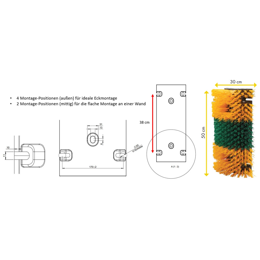 Set completo spazzola Multifix angolare per grattarsi – Ideale per bovini, cavalli e altri animali