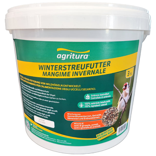 Mangime Invernale per Uccelli Selvatici Agritura 3kg – Miscela naturale con semi di girasole, cereali e arachidi, confezionata e consumata da uccelli selvatici in giardino