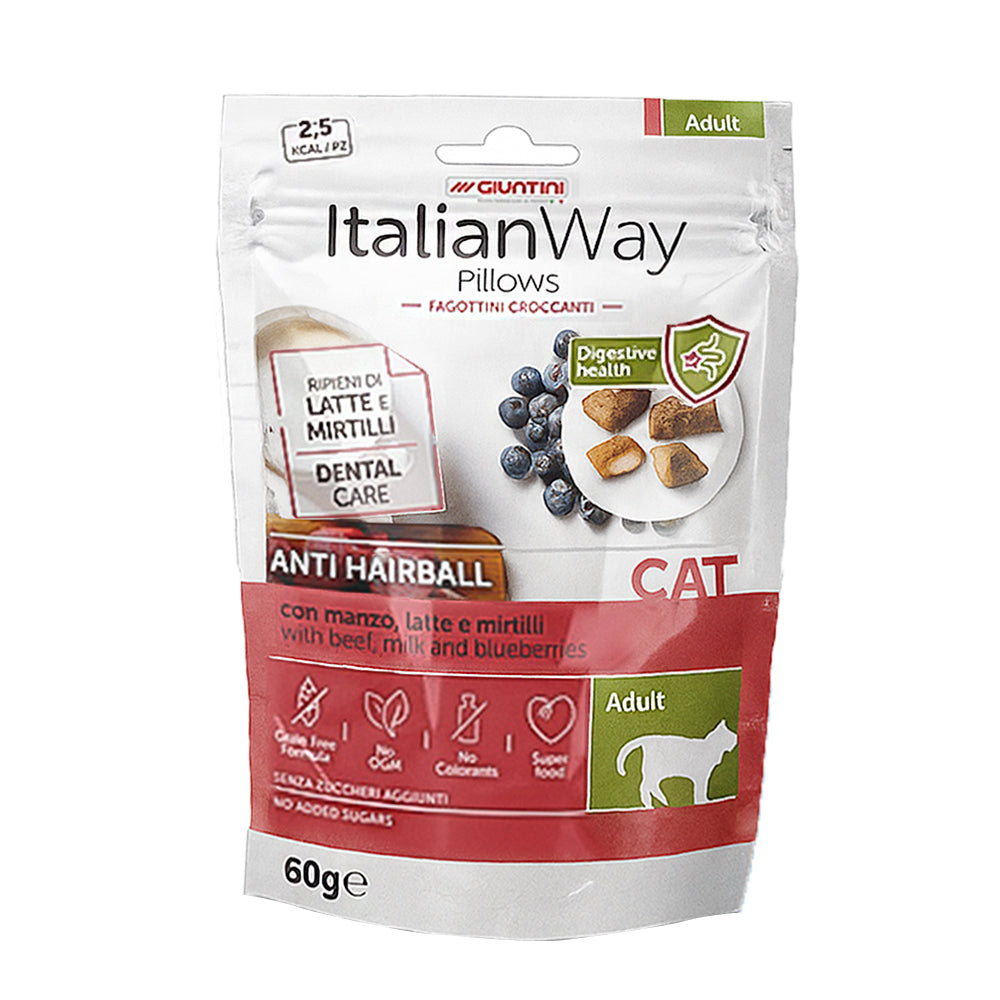 ItalianWay Pillows Snack Gustoso per Gatti al Gusto di Carne 60g