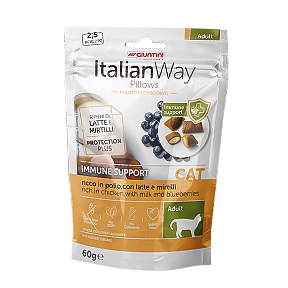 ItalianWay Pillows Snack Gustoso per Gatti al Gusto di Carne 60g