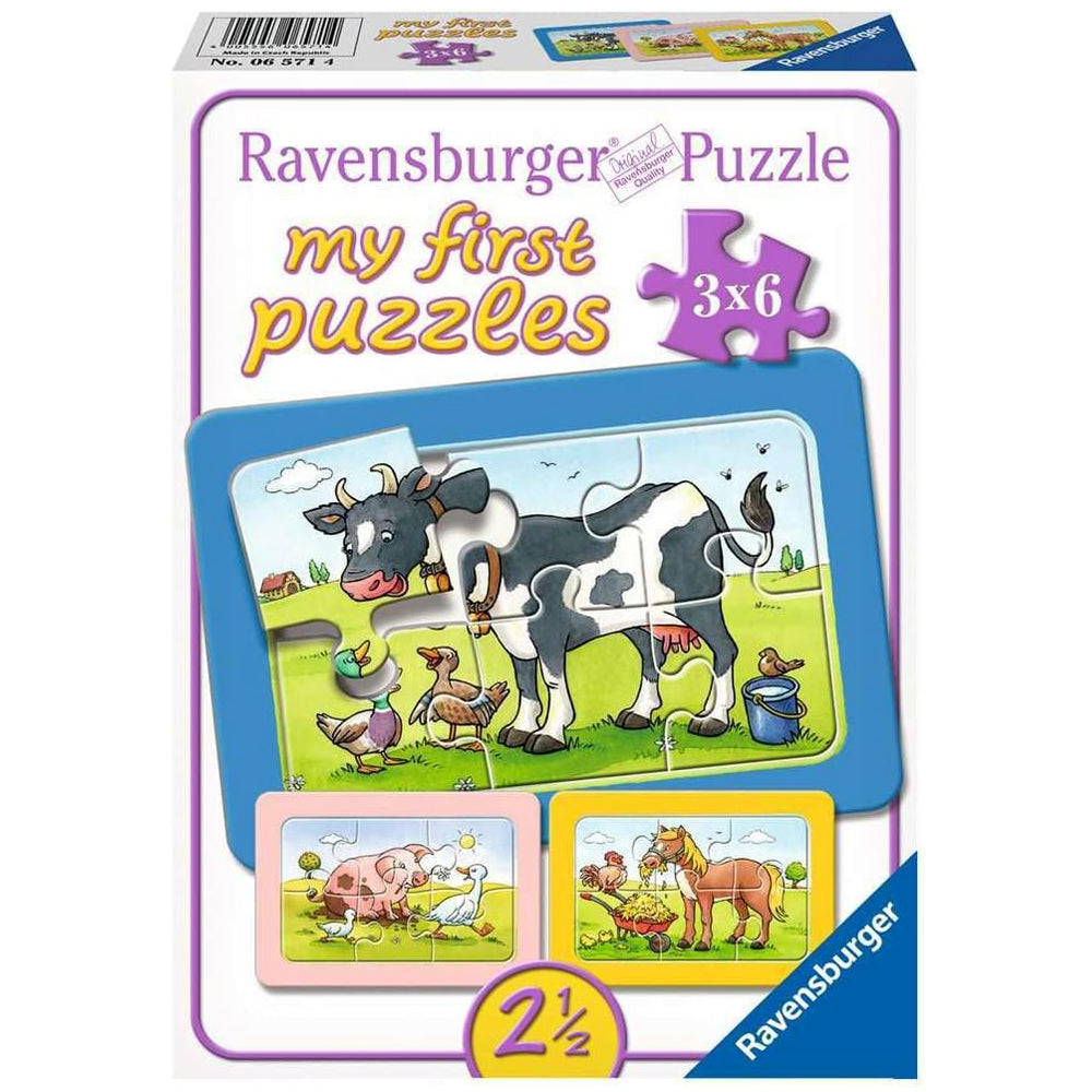 Ravensburger Puzzle 3x6 Veicoli da Cantiere & Animali da Fattoria