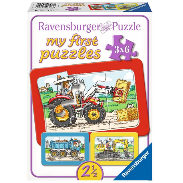 Ravensburger Puzzle 3x6 Veicoli da Cantiere & Animali da Fattoria