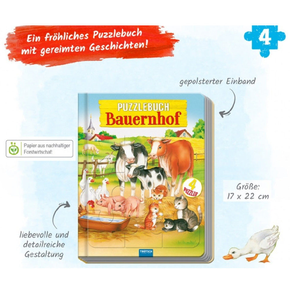 Agritura libro puzzle in cartone fattoria – 4 puzzle con storie in rima