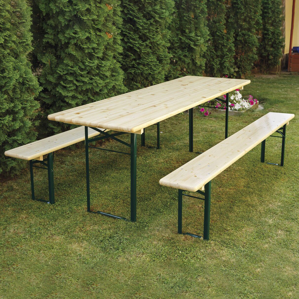 Set Birreria in Legno 220x70cm con Tavolo e Panche Pieghevoli