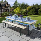 Set Birreria in Legno 220x70cm con Tavolo e Panche Pieghevoli