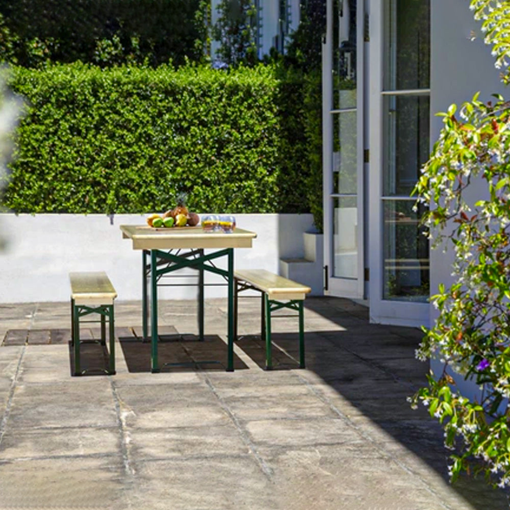 Set Birreria in Legno 220x70cm con Tavolo e Panche Pieghevoli