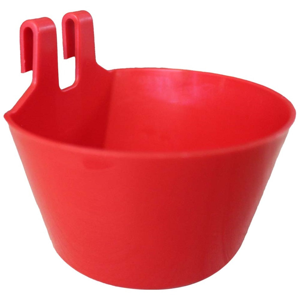 Comedero in plastica con ganci rosso per galline, colombi e selvaggina robusto
