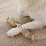 Giocattolo per cani Hantel M in legno di caffè, juta – 35cm