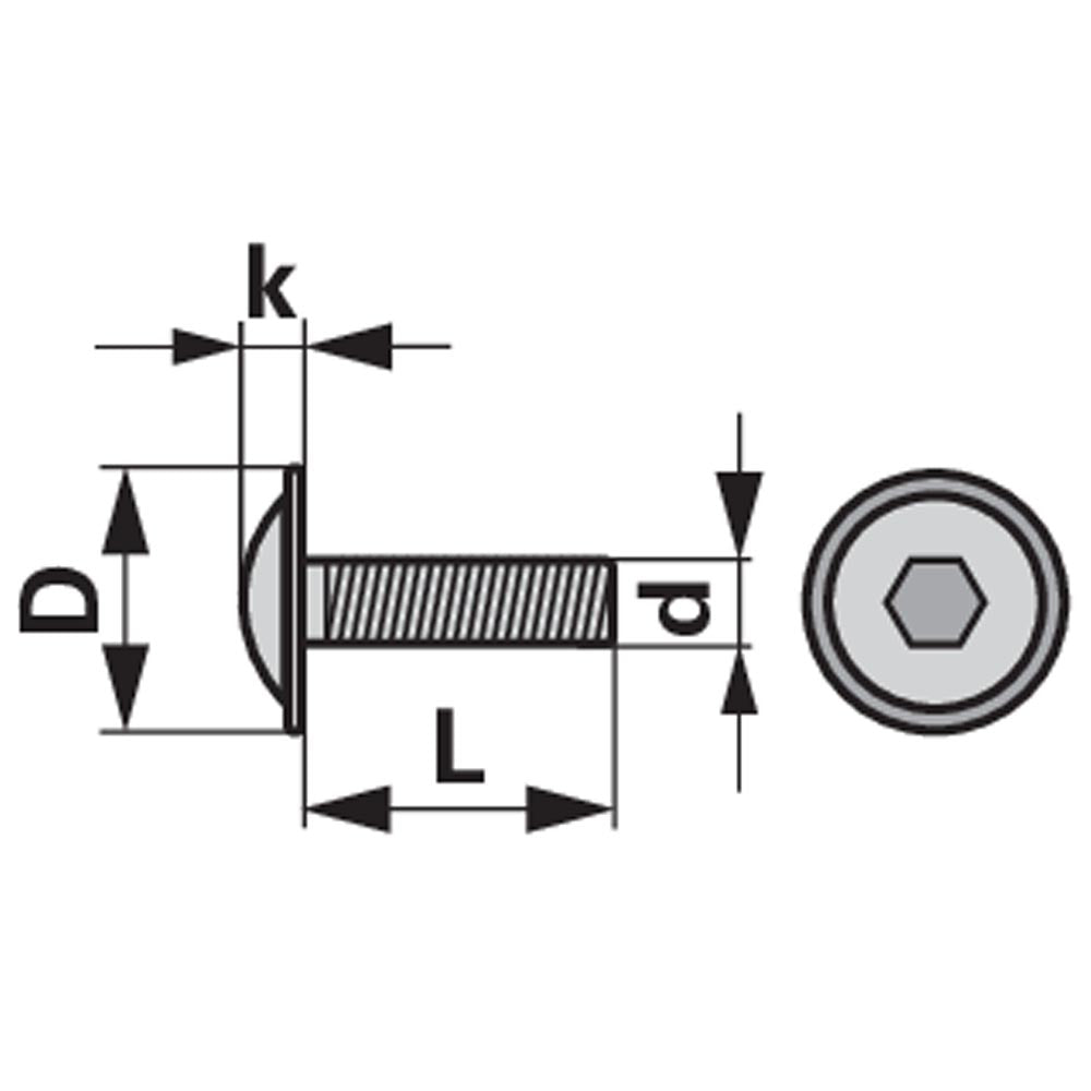 Vite testa piatta con esagono incassato e flangia M6/M8 x 14mm, acciaio 10.9 zincato