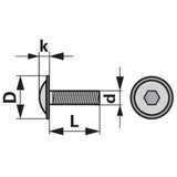 Vite testa piatta con esagono incassato e flangia M6/M8 x 14mm, acciaio 10.9 zincato