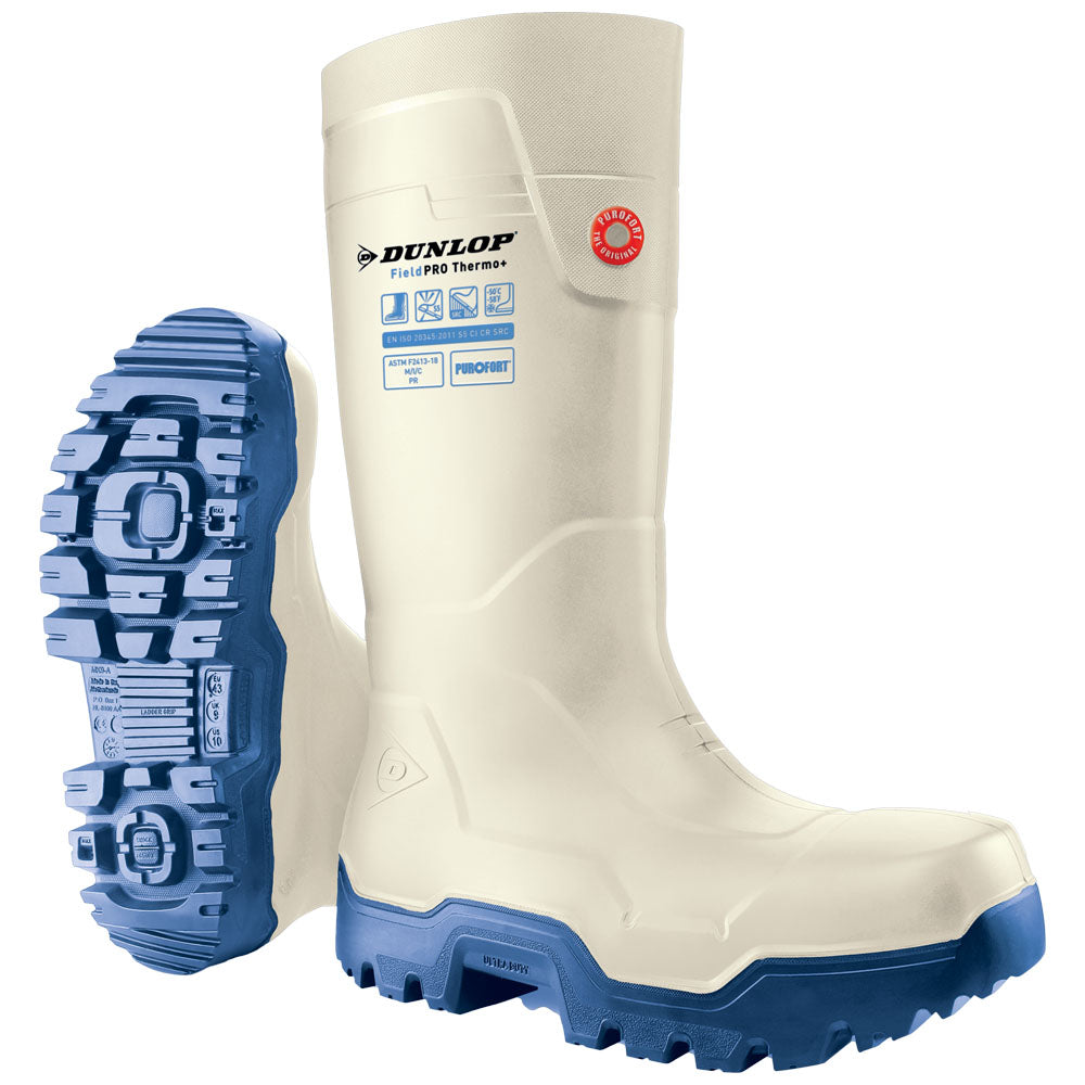 Dunlop FieldPRO Thermo+ stivali di sicurezza purofort bianco/blu