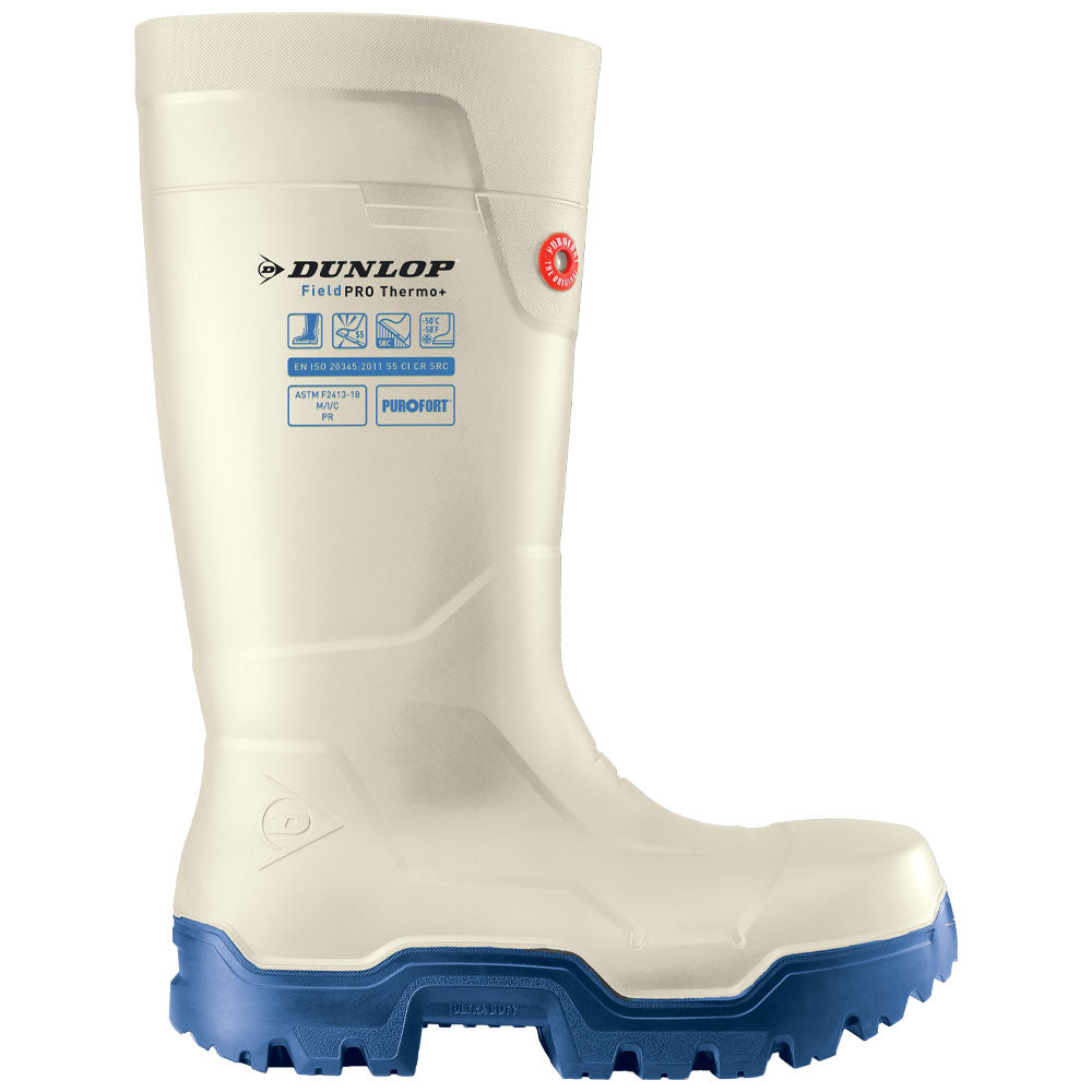 Dunlop FieldPRO Thermo+ stivali di sicurezza purofort bianco/blu