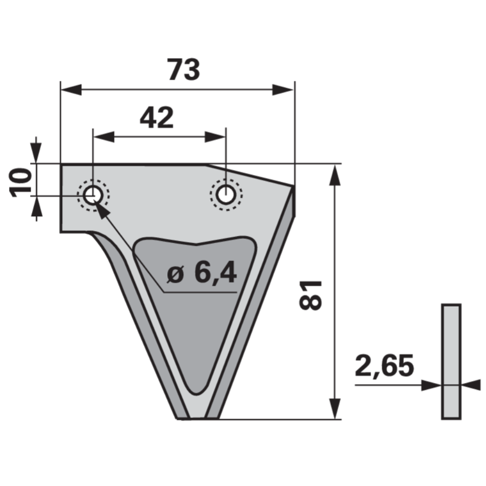 ESM Smooth Mower Knife Blade – 2 Holes, Countersunk Bottom