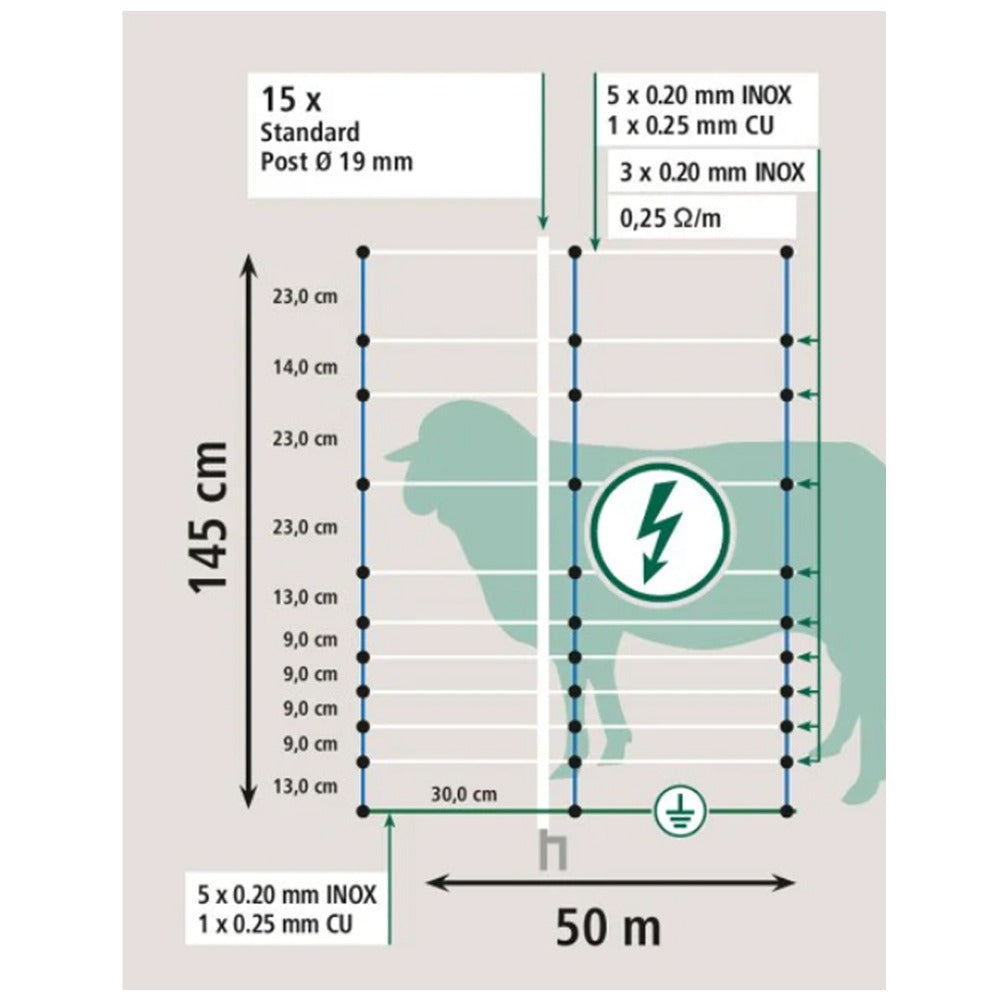 AKO TitanNet 145 – 50m, Blue/White, Double Spike